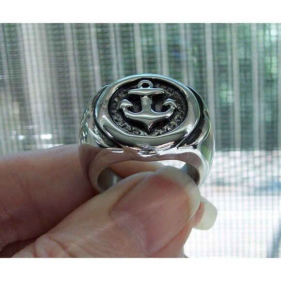 STAINLESS STEEL Men's Nautical Anchor Ring - Picture 6 of 15